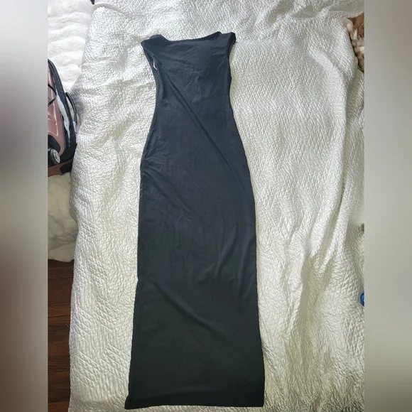 Black Open Back Minimalist Maxi Dress Carolyn Bessette Kennedy Chic S - Picture 3 of 6